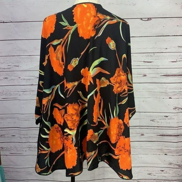 Do Everything In Love‎ Woman's Black Floral Kimono Top Blouse Hawaiian Orange - Picture 3 of 7